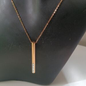 Rose Gold Vertical Bar Pendant Necklace with Crystal Accent